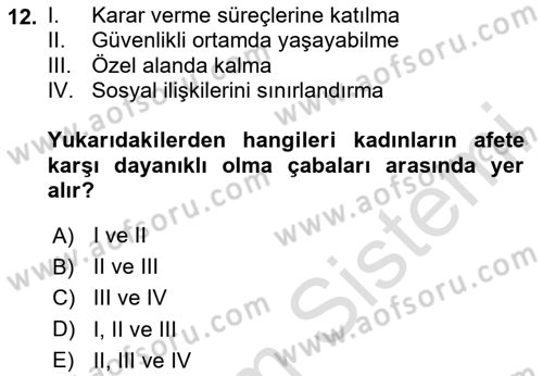 Afet Psikolojisi ve Sosyolojisi Dersi 2023 - 2024 Yılı (Final) Dönem Sonu Sınav Soruları 12. Soru
