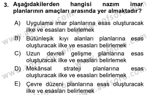 Kent, Planlama ve Afet Risk Yönetimi Dersi 2024 - 2025 Yılı (Vize) Ara Sınav Soruları 3. Soru
