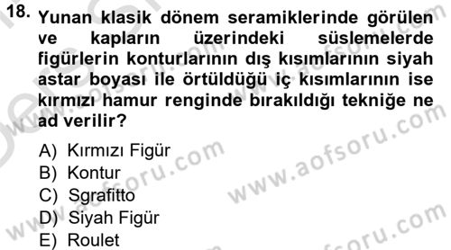 Anadolu Arkeolojisi Dersi 2013 - 2014 Yılı Tek Ders Sınav Soruları 18. Soru