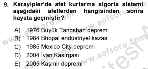 Afet Yönetimi 2 Dersi 2024 - 2025 Yılı (Final) Dönem Sonu Sınav Soruları 9. Soru