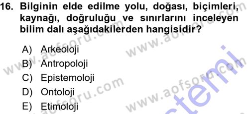 Sosyal Bilimlerde Araştırma Yöntemleri Dersi 2015 - 2016 Yılı (Vize) Ara Sınav Soruları 16. Soru