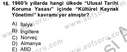 Arkeolojik Alan Yönetimi Dersi 2014 - 2015 Yılı (Final) Dönem Sonu Sınav Soruları 16. Soru