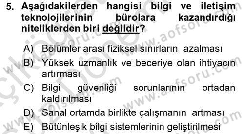 Büro Teknolojileri Dersi 2016 - 2017 Yılı (Vize) Ara Sınav Soruları 5. Soru