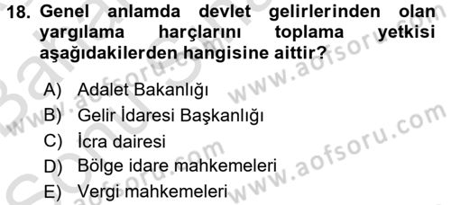 Damga Vergisi Ve Harçlar Bilgisi Dersi 2015 - 2016 Yılı (Final) Dönem Sonu Sınav Soruları 18. Soru