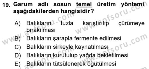 Gastronomi Tarihi Dersi 2025 - 2026 Yılı (Vize) Ara Sınav Soruları 19. Soru