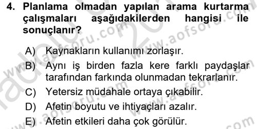 Arama Kurtarma Bilgisi ve Etik Değerler Dersi 2017 - 2018 Yılı (Vize) Ara Sınav Soruları 4. Soru