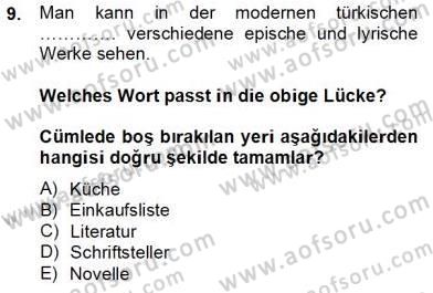 Turizm İçin Almanca 2 Dersi 2013 - 2014 Yılı Tek Ders Sınav Soruları 9. Soru