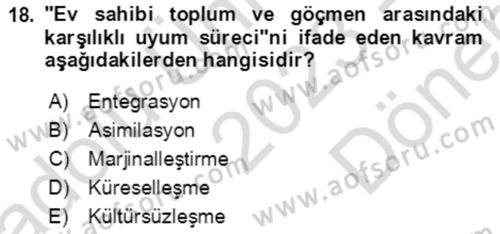 Göç Ve Göçmen Sorunları Dersi 2023 - 2024 Yılı (Final) Dönem Sonu Sınav Soruları 18. Soru