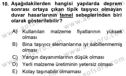 Kent, Planlama ve Afet Risk Yönetimi Dersi 2022 - 2023 Yılı Yaz Okulu Sınav Soruları 10. Soru
