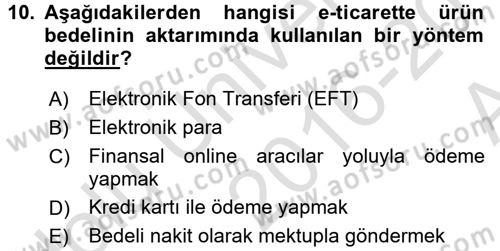 Büro Teknolojileri Dersi 2016 - 2017 Yılı (Vize) Ara Sınav Soruları 10. Soru
