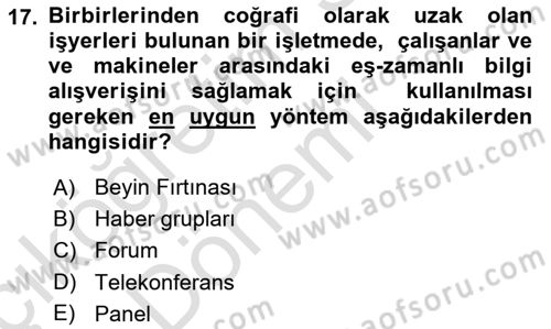 Büro Teknolojileri Dersi 2019 - 2020 Yılı (Vize) Ara Sınav Soruları 17. Soru