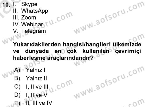 Büro Teknolojileri Dersi 2022 - 2023 Yılı (Vize) Ara Sınav Soruları 10. Soru