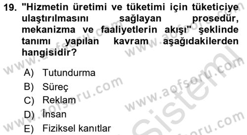 Yiyecek Ve İçecek İşletmeciliği Dersi 2021 - 2022 Yılı Yaz Okulu Sınav Soruları 19. Soru