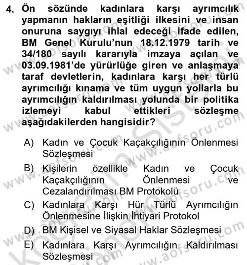 İnsan Hakları Ve Kamu Özgürlükleri Dersi 2019 - 2020 Yılı (Vize) Ara Sınav Soruları 4. Soru