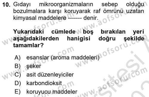 İçecek Bilgisi Dersi 2022 - 2023 Yılı Yaz Okulu Sınav Soruları 10. Soru