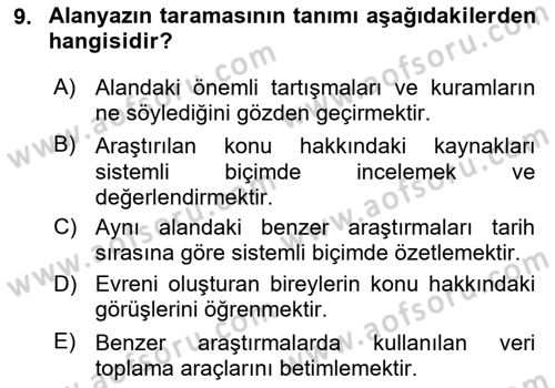 Sosyal Bilimlerde Araştırma Yöntemleri Dersi 2018 - 2019 Yılı 3 Ders Sınav Soruları 9. Soru