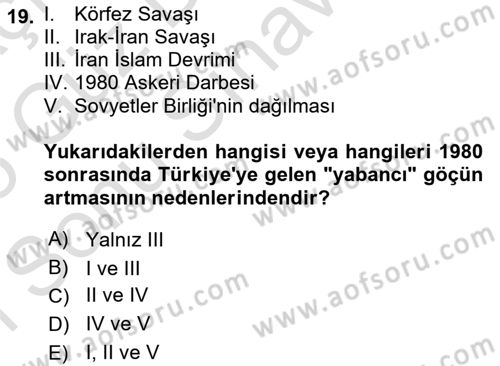 Göç Ve Göçmen Sorunları Dersi 2024 - 2025 Yılı (Final) Dönem Sonu Sınav Soruları 19. Soru