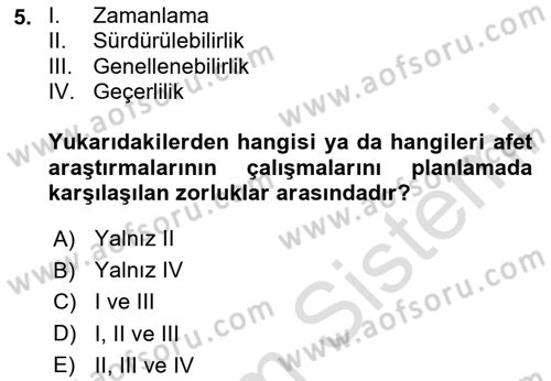 Afet Psikolojisi ve Sosyolojisi Dersi 2024 - 2025 Yılı Yaz Okulu Sınav Soruları 5. Soru