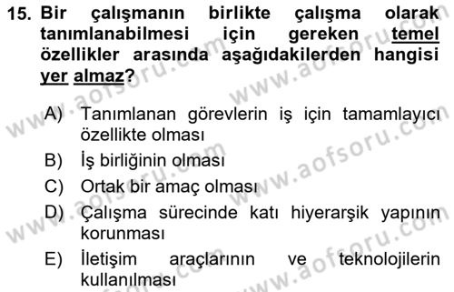 Büro Teknolojileri Dersi 2025 - 2026 Yılı (Vize) Ara Sınav Soruları 15. Soru