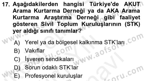 Özel Gereksinimli Bireyler İçin Afet ve Acil Durum Yönetimi Dersi 2018 - 2019 Yılı (Vize) Ara Sınav Soruları 17. Soru