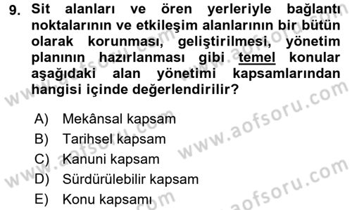 Arkeolojik Alan Yönetimi Dersi 2015 - 2016 Yılı (Vize) Ara Sınav Soruları 9. Soru
