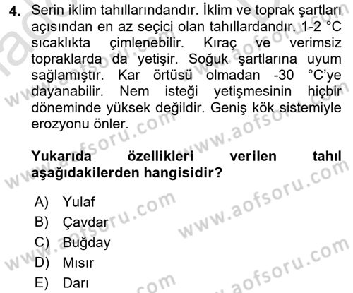 Gıda Coğrafyası Dersi 2019 - 2020 Yılı (Final) Dönem Sonu Sınav Soruları 4. Soru