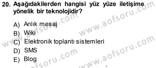 Büro Teknolojileri Dersi 2014 - 2015 Yılı (Vize) Ara Sınav Soruları 20. Soru