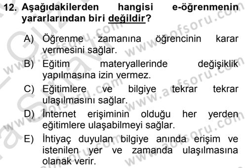 Büro Teknolojileri Dersi 2021 - 2022 Yılı (Vize) Ara Sınav Soruları 12. Soru