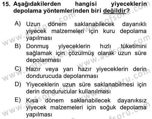Mutfak Hizmetleri Yönetimi Dersi 2017 - 2018 Yılı (Vize) Ara Sınav Soruları 15. Soru