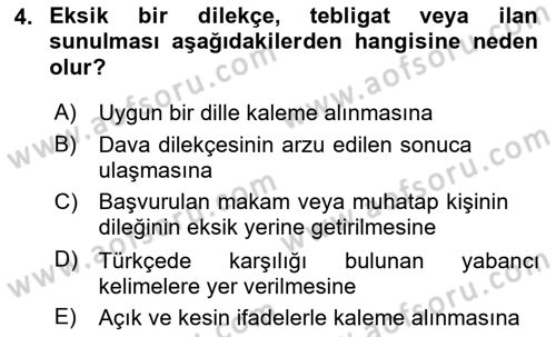 Hukuk Dili Ve Adli Yazışmalar Dersi 2020 - 2021 Yılı Yaz Okulu Sınav Soruları 4. Soru