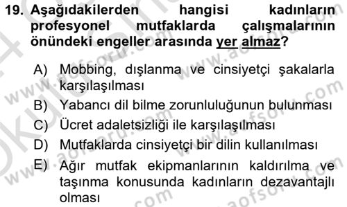Yemek Sosyolojisi Dersi 2023 - 2024 Yılı Yaz Okulu Sınav Soruları 19. Soru
