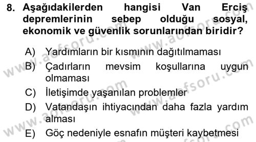 Afet Risk Azaltma Politikaları Dersi 2022 - 2023 Yılı (Final) Dönem Sonu Sınav Soruları 8. Soru