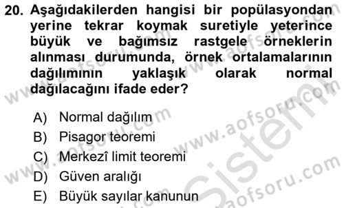 Veri Analizi Ve Değerlendirme Dersi 2023 - 2024 Yılı (Vize) Ara Sınav Soruları 20. Soru