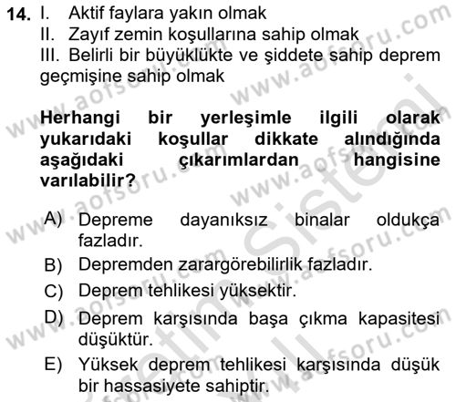 Kent, Planlama ve Afet Risk Yönetimi Dersi 2022 - 2023 Yılı Yaz Okulu Sınav Soruları 14. Soru