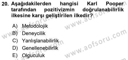 Sosyal Bilimlerde Araştırma Yöntemleri Dersi 2022 - 2023 Yılı (Vize) Ara Sınav Soruları 20. Soru