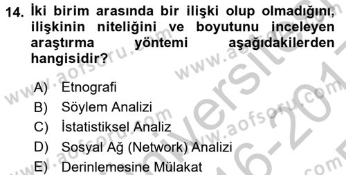 Uluslararası İlişkilerde Araştırma Yöntemleri Dersi 2016 - 2017 Yılı 3 Ders Sınav Soruları 14. Soru
