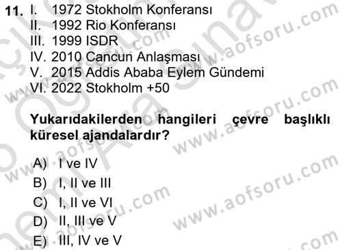 Sürdürülebilir Kentsel Dayanıklılık Dersi 2024 - 2025 Yılı (Vize) Ara Sınav Soruları 11. Soru