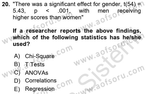 Research Methods Dersi 2023 - 2024 Yılı (Final) Dönem Sonu Sınav Soruları 20. Soru