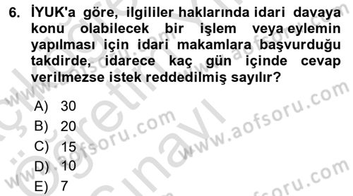 İdari Yargı Dersi 2022 - 2023 Yılı Yaz Okulu Sınav Soruları 6. Soru