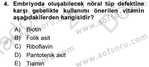 Beslenmenin Temel İlkeleri Dersi 2016 - 2017 Yılı (Final) Dönem Sonu Sınav Soruları 4. Soru