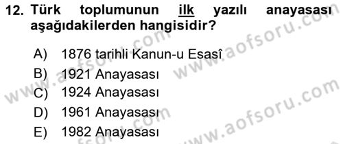 İnsan Hakları Ve Kamu Özgürlükleri Dersi 2021 - 2022 Yılı (Vize) Ara Sınav Soruları 12. Soru