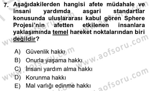 Afet Yönetimi 1 Dersi 2019 - 2020 Yılı (Final) Dönem Sonu Sınav Soruları 7. Soru