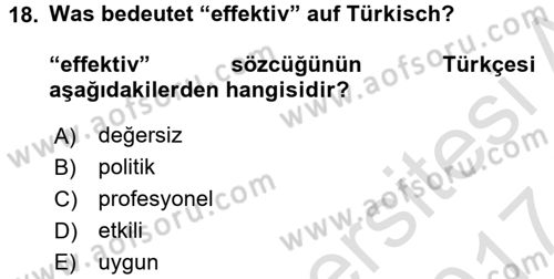 Almanca 2 Dersi 2016 - 2017 Yılı (Final) Dönem Sonu Sınav Soruları 18. Soru