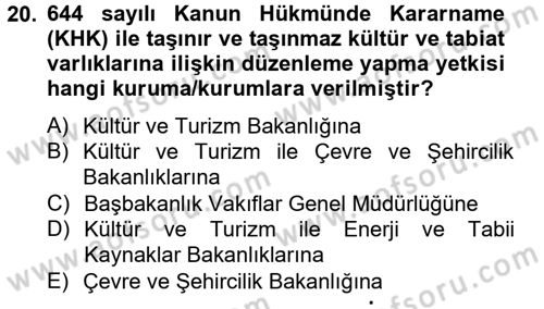 Arkeolojik Alan Yönetimi Dersi 2012 - 2013 Yılı (Vize) Ara Sınav Soruları 20. Soru