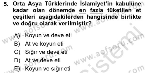 Türk Mutfak Kültürü Dersi 2017 - 2018 Yılı (Vize) Ara Sınav Soruları 5. Soru