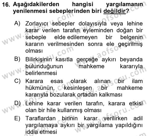 İdari Yargı Dersi 2022 - 2023 Yılı Yaz Okulu Sınav Soruları 16. Soru