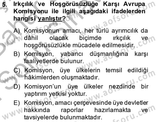 İnsan Hakları Ve Kamu Özgürlükleri Dersi 2014 - 2015 Yılı (Final) Dönem Sonu Sınav Soruları 5. Soru