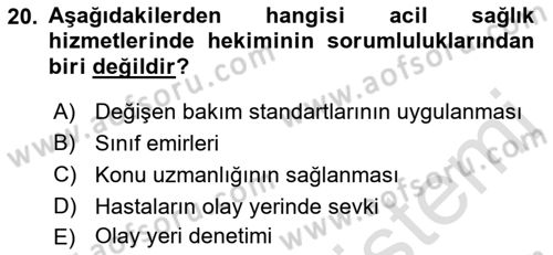 Afet Yönetiminde Sağlık Hizmetleri Dersi 2022 - 2023 Yılı (Final) Dönem Sonu Sınav Soruları 20. Soru