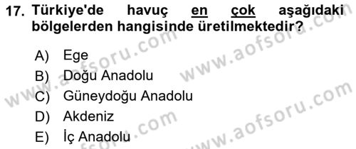 Gıda Coğrafyası Dersi 2022 - 2023 Yılı (Vize) Ara Sınav Soruları 17. Soru