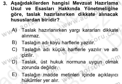 Hukuk Dili Ve Adli Yazışmalar Dersi 2017 - 2018 Yılı (Vize) Ara Sınav Soruları 3. Soru